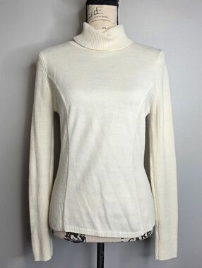 Vtg Y2k 90s Takeout Cream Turtleneck Slim Rib-Knit Sweater Sz Xl